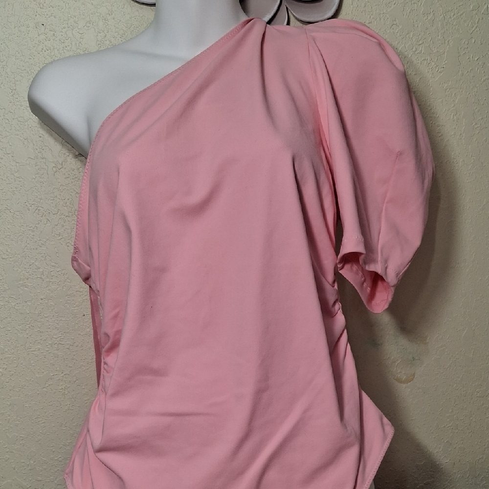 In Free People Chic Pink One-Shoulder Bodysuit
